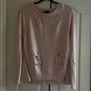 Express Pink Crewneck Sweater with Distressing